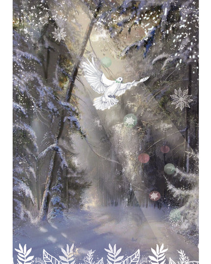 Wenskaart kerstduif in bos (F13077)