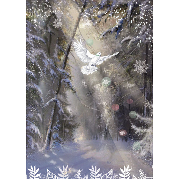 Wenskaart kerstduif in bos (F13077)