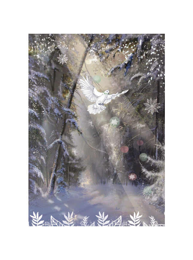 Wenskaart kerstduif in bos (F13077)
