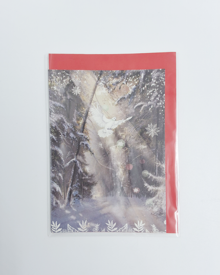 Wenskaart kerstduif in bos (F13077)