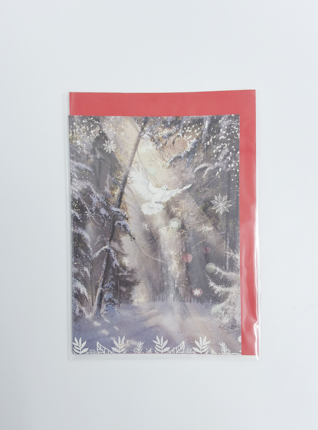 Wenskaart kerstduif in bos (F13077)