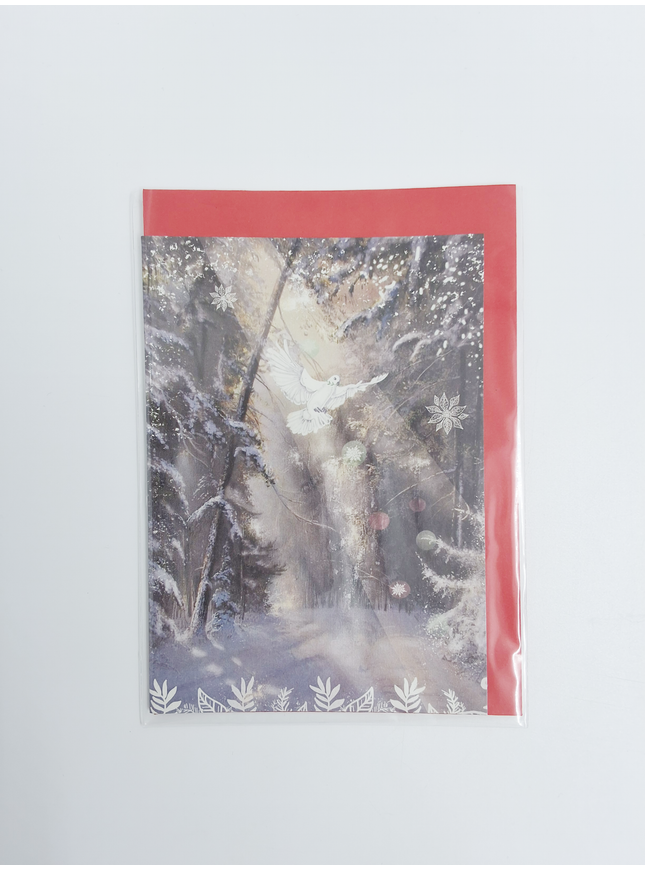 Wenskaart kerstduif in bos (F13077)