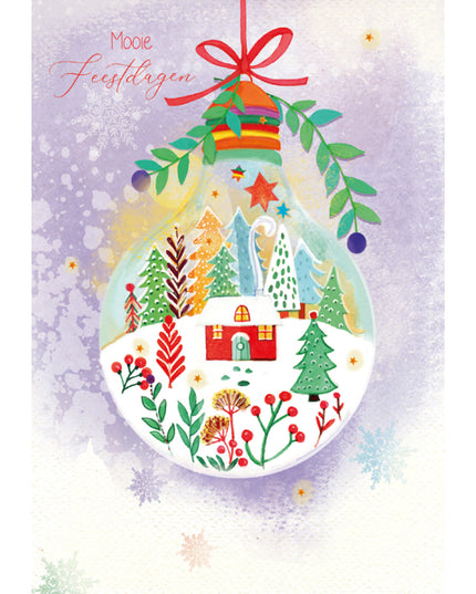 Wenskaart kerstbal met tekening (F13086)