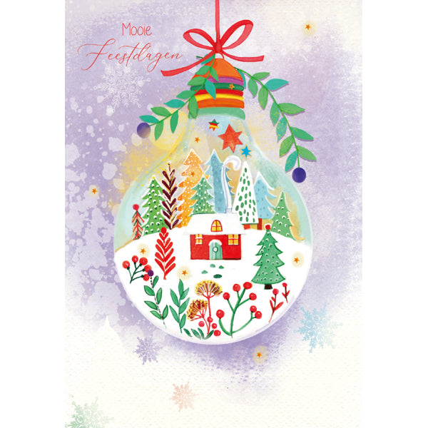 Wenskaart kerstbal met tekening (F13086)