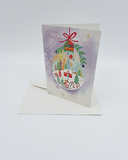 Wenskaart kerstbal met tekening (F13086)