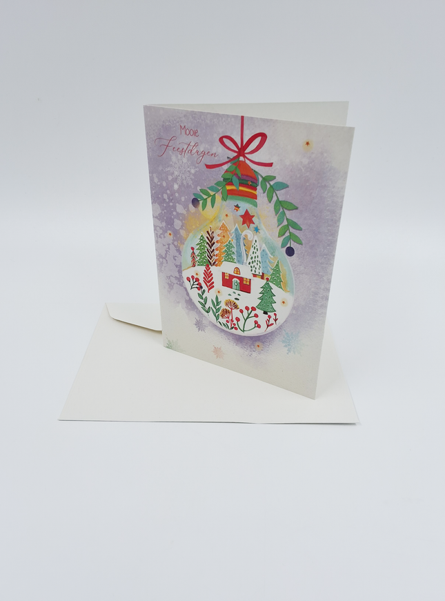 Wenskaart kerstbal met tekening (F13086)