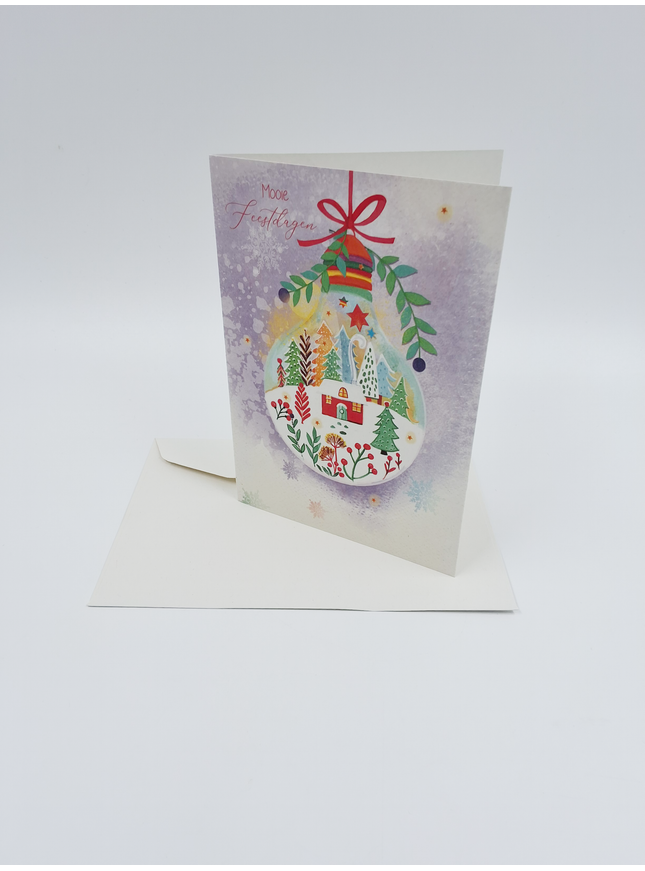 Wenskaart kerstbal met tekening (F13086)