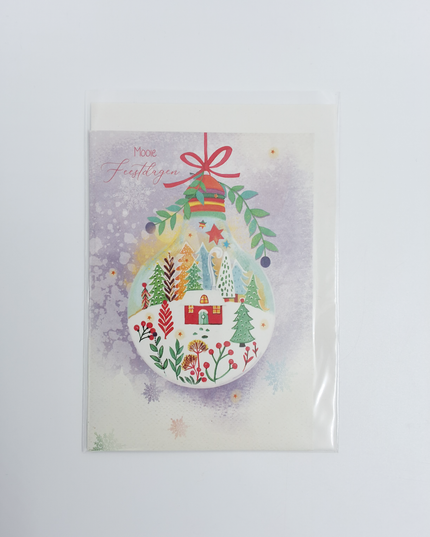 Wenskaart kerstbal met tekening (F13086)