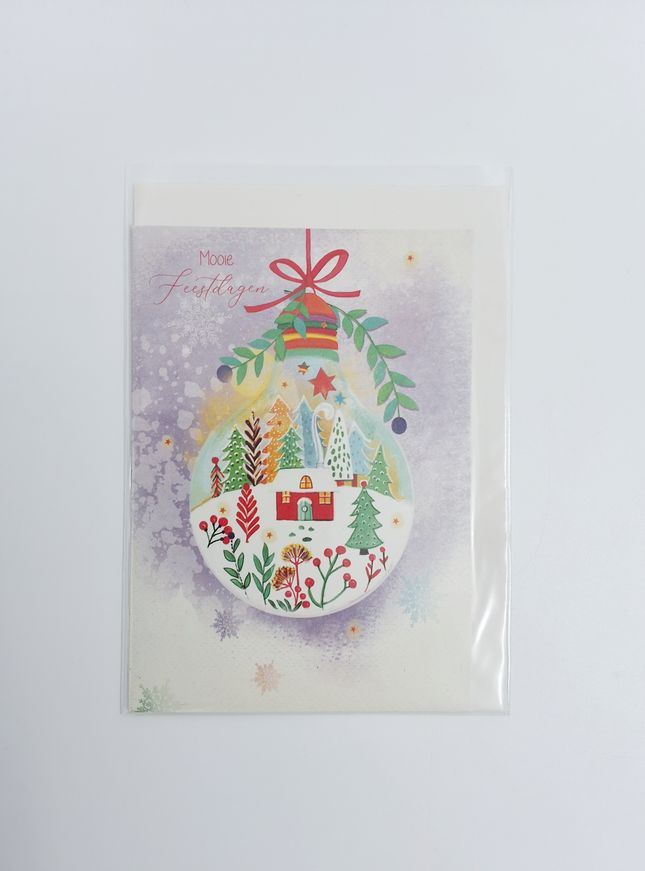 Wenskaart kerstbal met tekening (F13086)