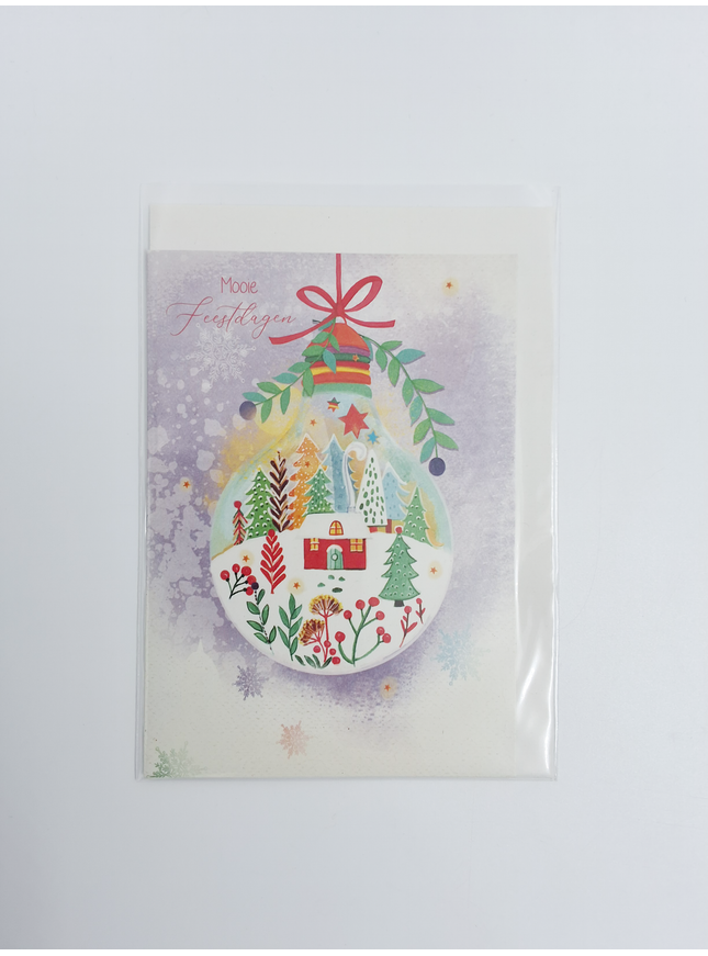 Wenskaart kerstbal met tekening (F13086)