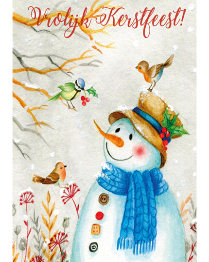 Wenskaart sneeuwman met vogels (F13093)