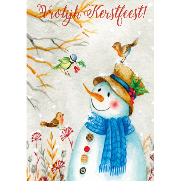 Wenskaart sneeuwman met vogels (F13093)