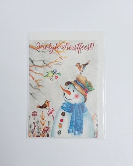 Wenskaart sneeuwman met vogels (F13093)