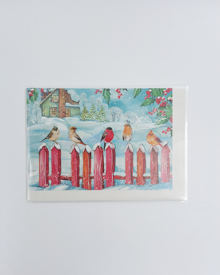 Wenskaart vogeltjes op hek (F13113)