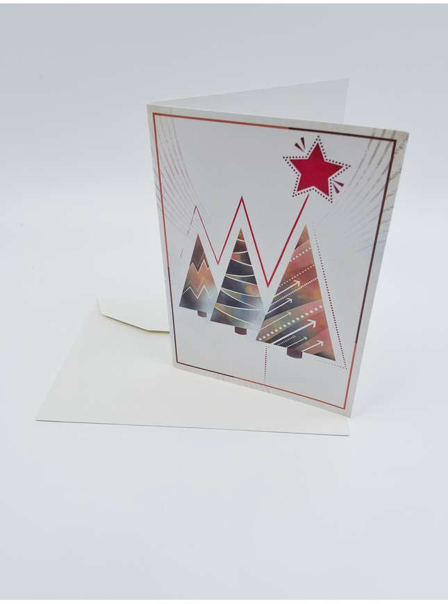 Wenskaart eco-lam. drie kerstbomen (F13922)
