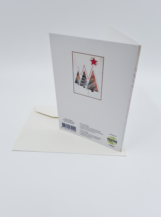 Wenskaart eco-lam. drie kerstbomen (F13922)