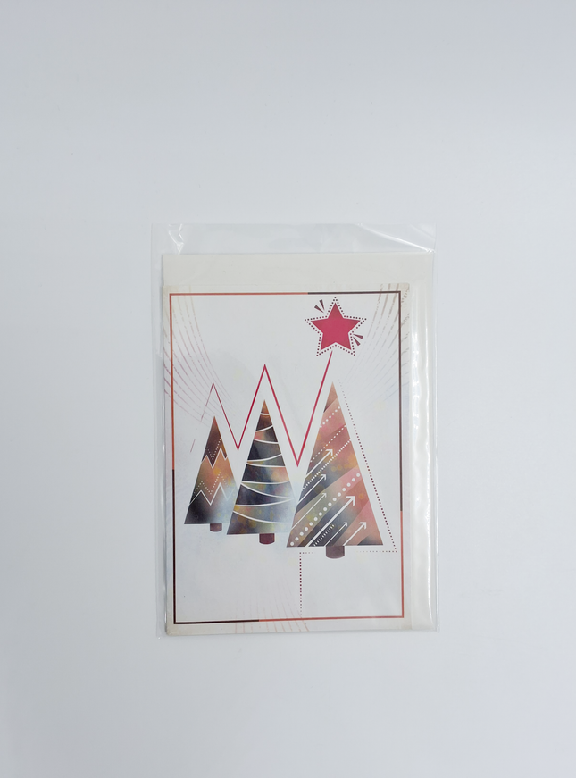 Wenskaart eco-lam. drie kerstbomen (F13922)