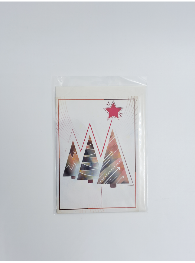 Wenskaart eco-lam. drie kerstbomen (F13922)