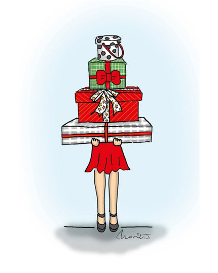 Wenskaart eco-lam. Meisje met cadeautjes (F13944)