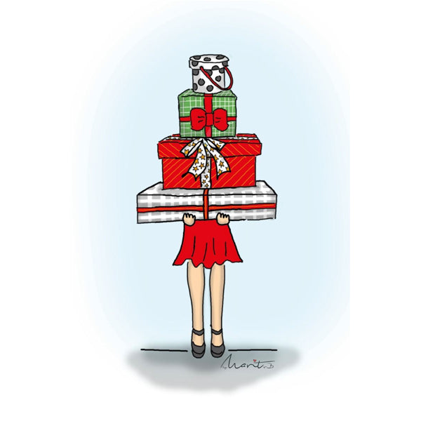 Wenskaart eco-lam. Meisje met cadeautjes (F13944)