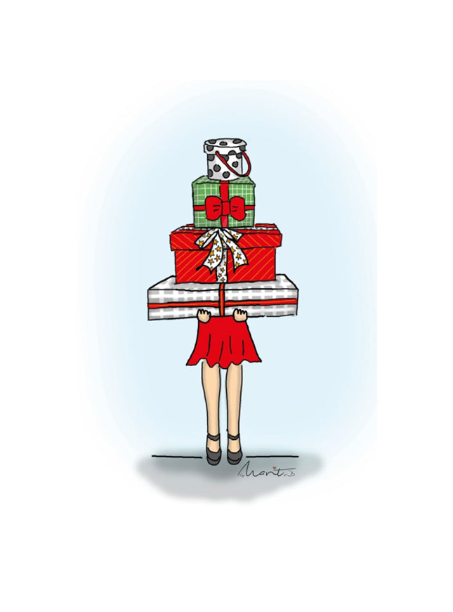 Wenskaart eco-lam. Meisje met cadeautjes (F13944)
