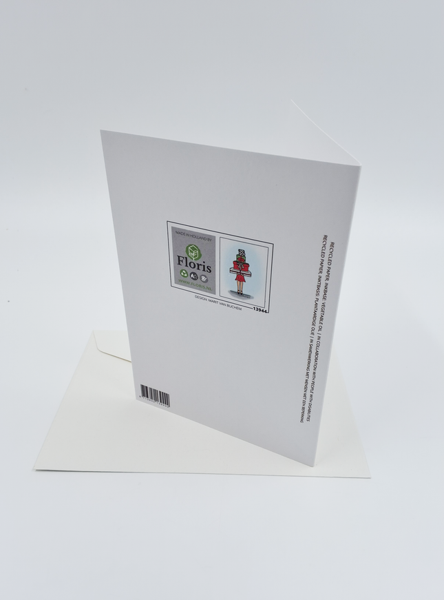 Wenskaart eco-lam. Meisje met cadeautjes (F13944)