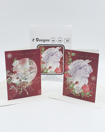 Kerstkaarten tasje 20x dieren en engel (F13099 + F13100)