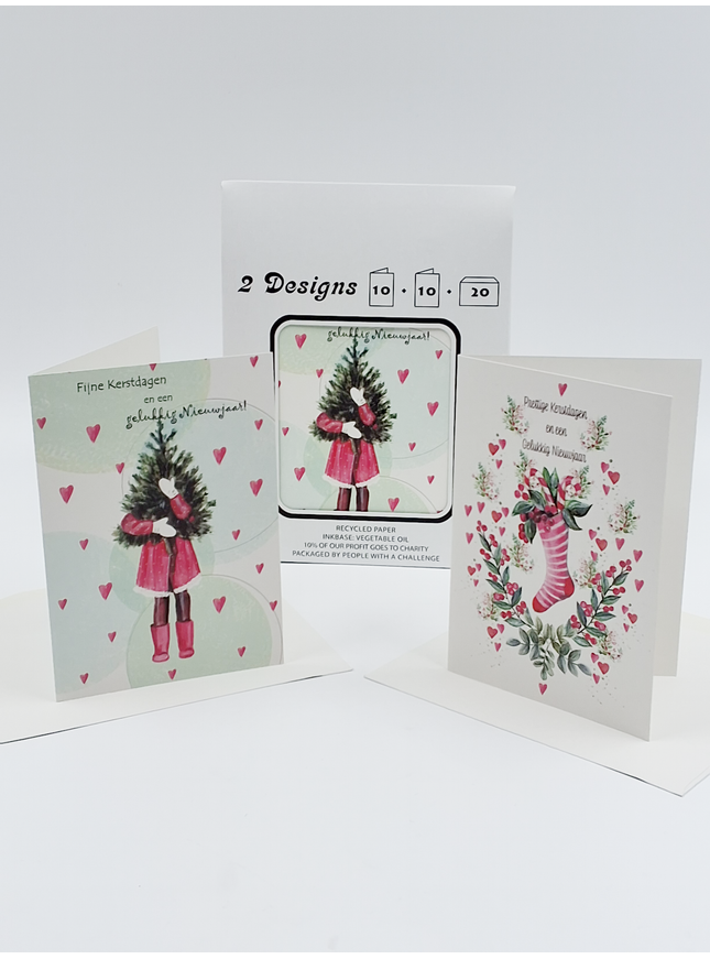 Kerstkaarten tasje 20x prettige kerstdagen (F13103 + F13104)