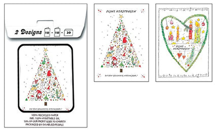 Kerstkaarten tasje 20x Kleurrijke kaarten (F13125 + F13126)