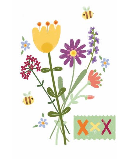 Wenskaart bloemen en bijen (F15005)