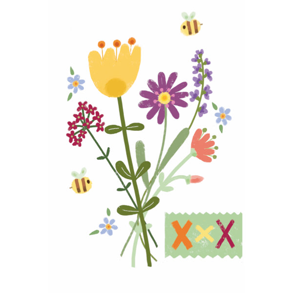 Wenskaart bloemen en bijen (F15005)