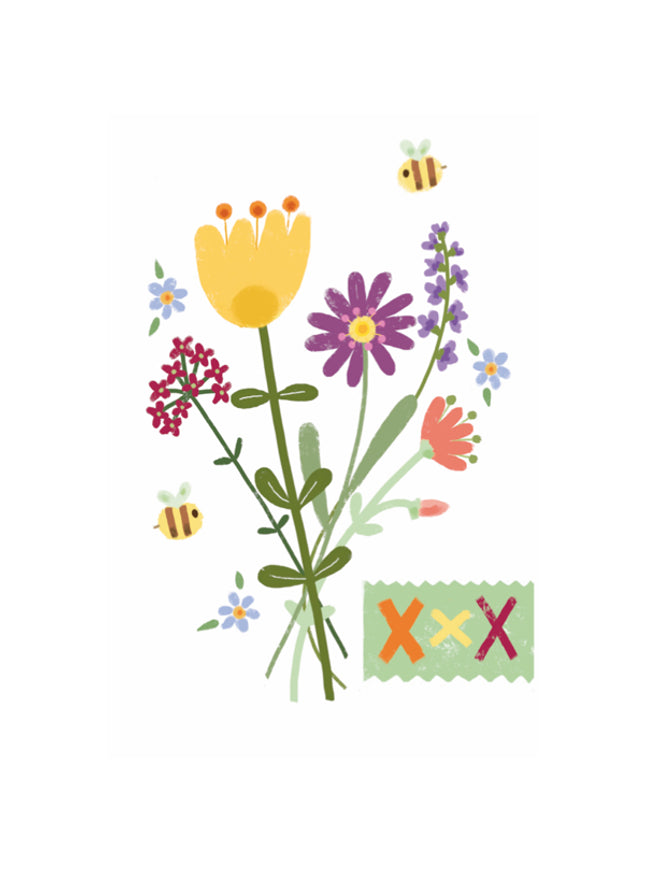 Wenskaart bloemen en bijen (F15005)