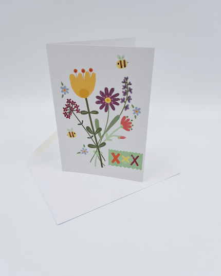 Wenskaart bloemen en bijen (F15005)