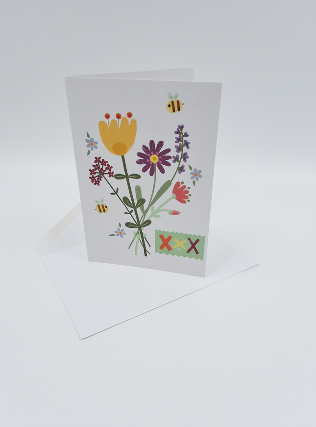Wenskaart bloemen en bijen (F15005)