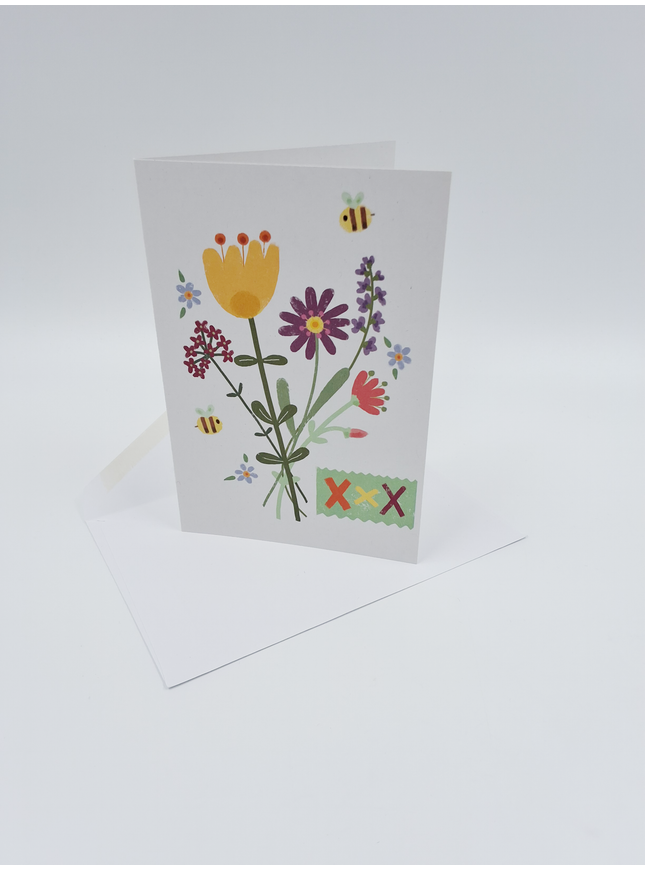 Wenskaart bloemen en bijen (F15005)