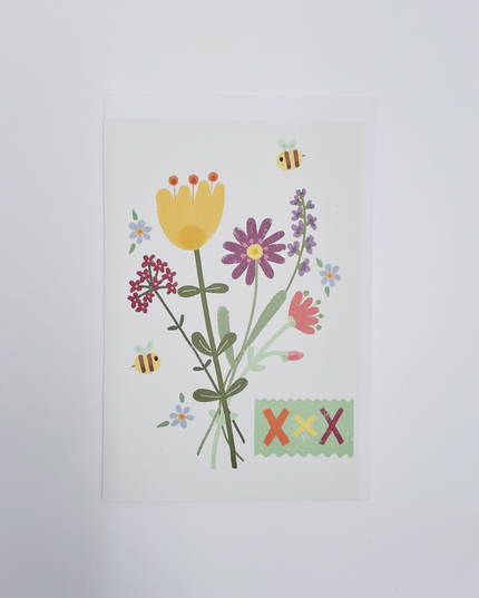 Wenskaart bloemen en bijen (F15005)