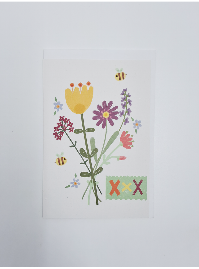Wenskaart bloemen en bijen (F15005)