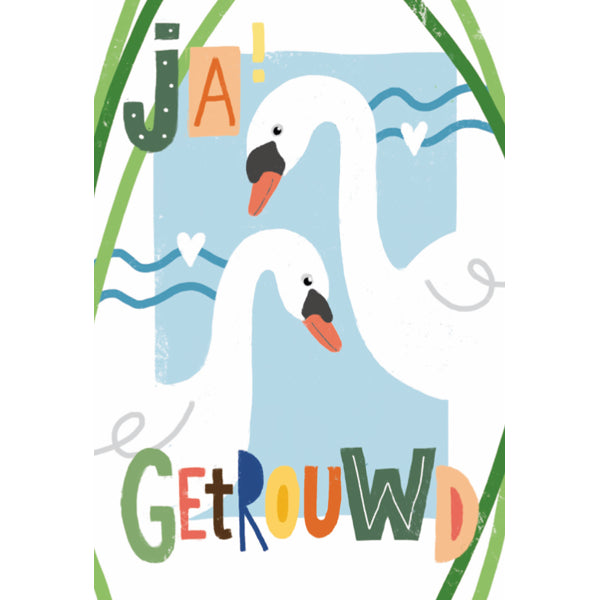Wenskaart getrouwd zwanen (F15009)