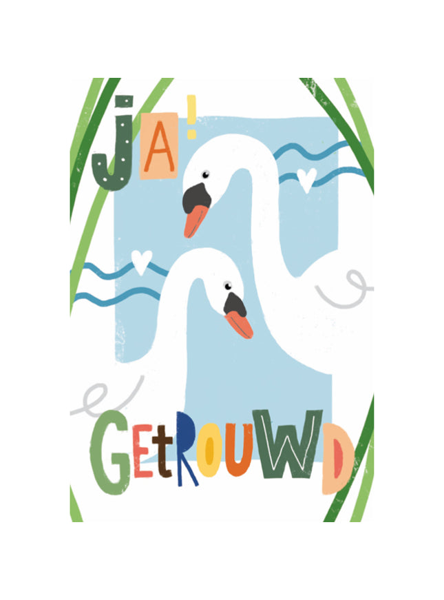 Wenskaart getrouwd zwanen (F15009)