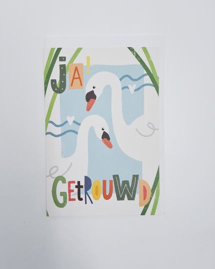 Wenskaart getrouwd zwanen (F15009)