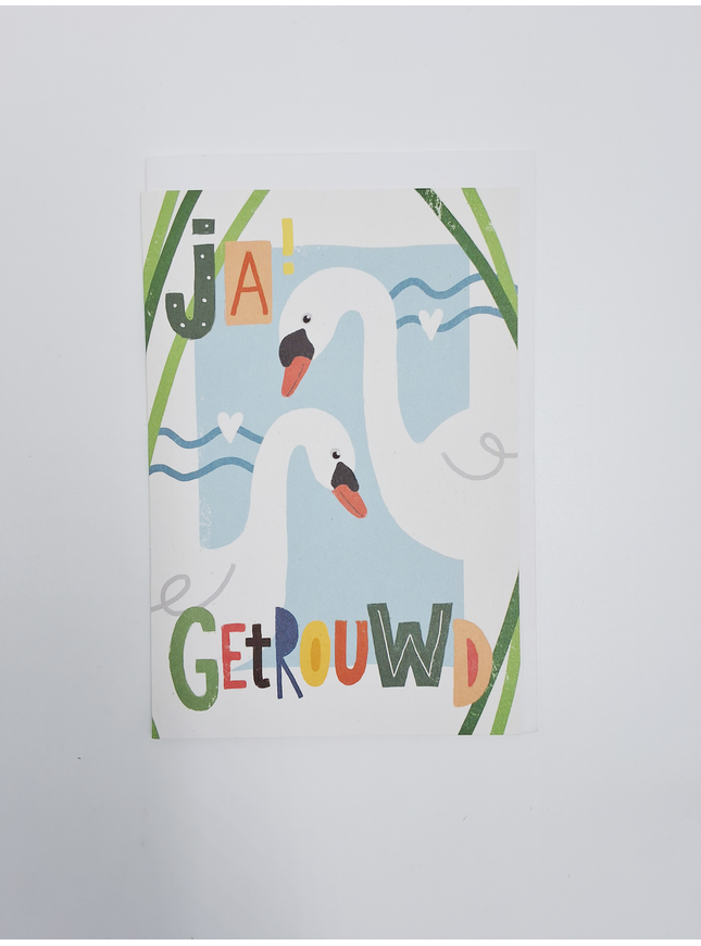 Wenskaart getrouwd zwanen (F15009)