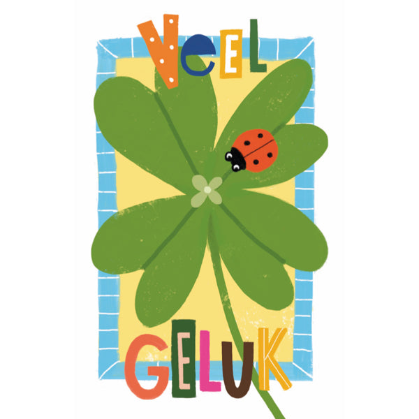 Wenskaart veel geluk klavertje 4 (F15016)