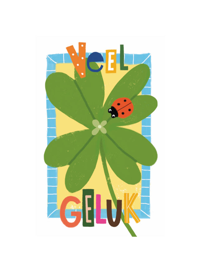 Wenskaart veel geluk klavertje 4 (F15016)