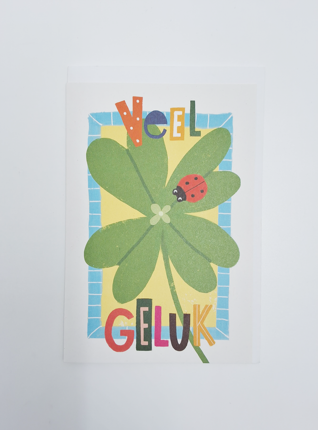 Wenskaart veel geluk klavertje 4 (F15016)