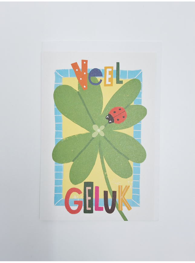 Wenskaart veel geluk klavertje 4 (F15016)