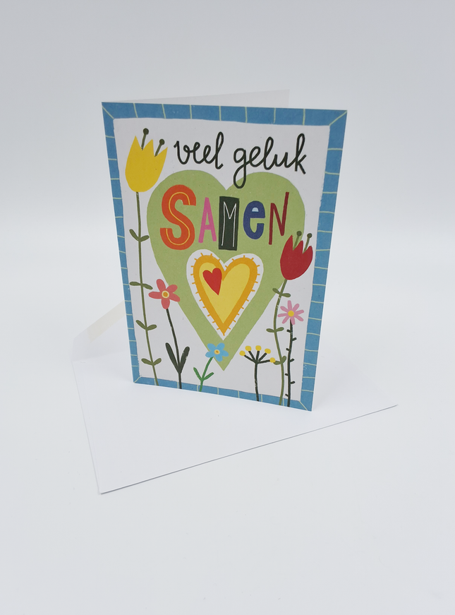 Wenskaart veel geluk samen, bloemen (F15019)
