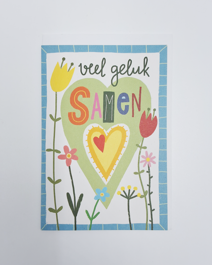 Wenskaart veel geluk samen, bloemen (F15019)