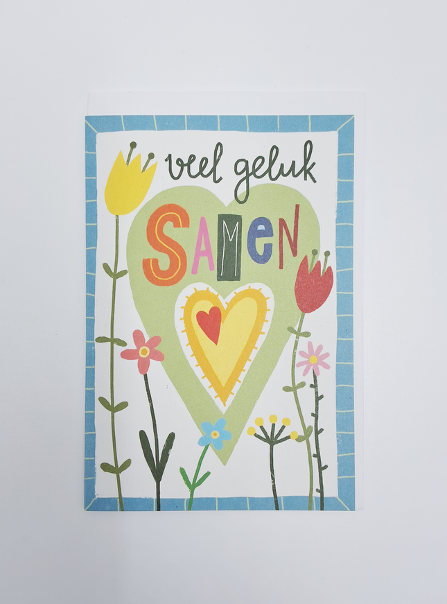 Wenskaart veel geluk samen, bloemen (F15019)