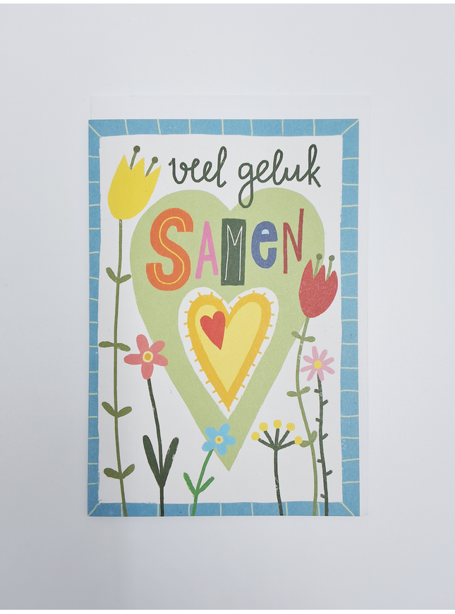 Wenskaart veel geluk samen, bloemen (F15019)