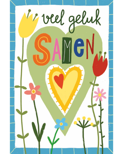 Wenskaart veel geluk samen, bloemen (F15019)